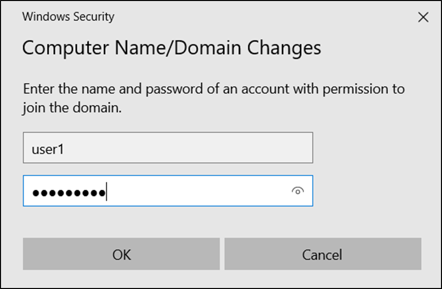 Admin enter. Domain Administrator. Add Computer domainname. Could not authenticate with domain Administrator Credentials.