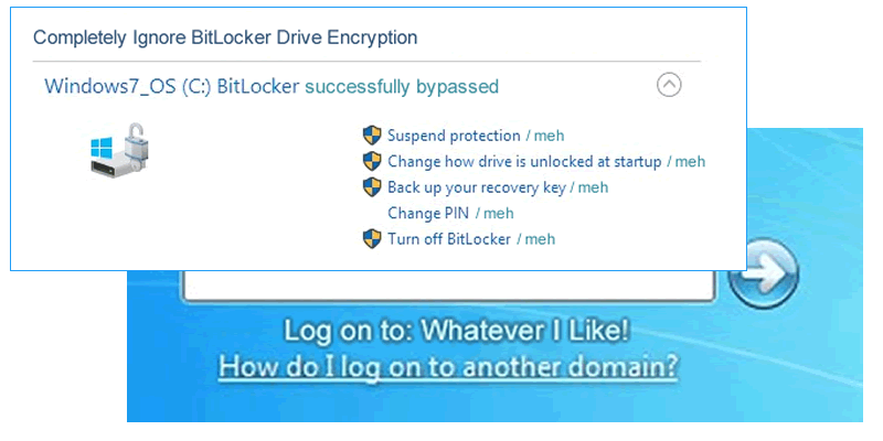 Bypass Windows auth & BitLocker with forgotten password function